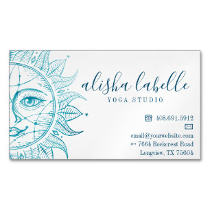 Holistic & Beautiful Celestial Sun Face & Stars Magnetic Business Card
