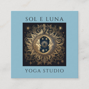 Holistic Celestial Gold Black Sun Moon Blue Square Business Card