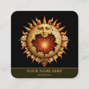 Holistic Celestial Gold Sun Moon Black Square Business Card