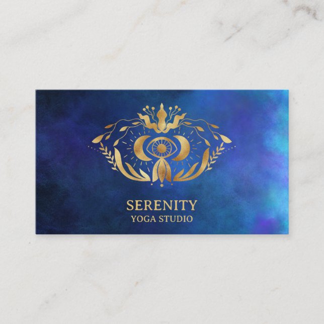 Holistic Celestial Moon Third Eye Nebula Blue Business Card (Front)