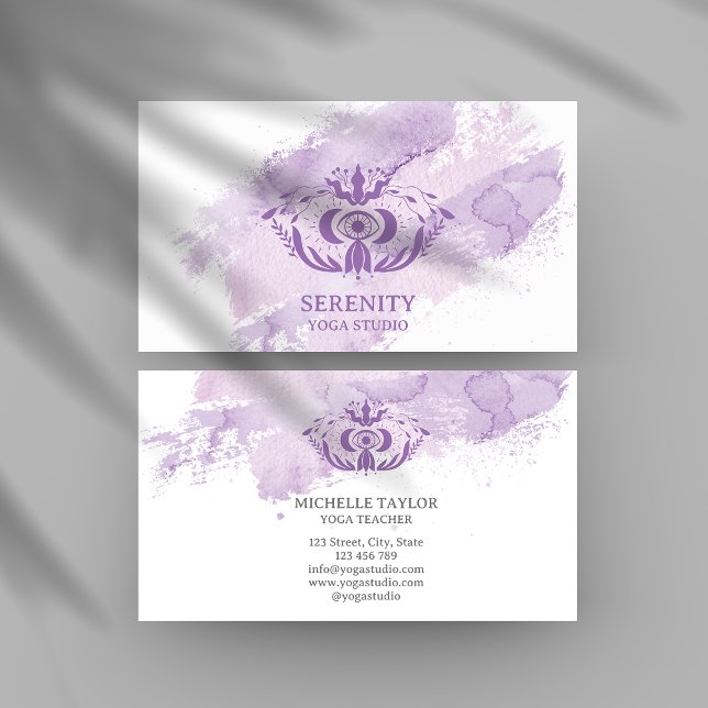 Holistic Celestial Moon Third Eye Yoga Purple  Business Card (Creator Uploaded)
