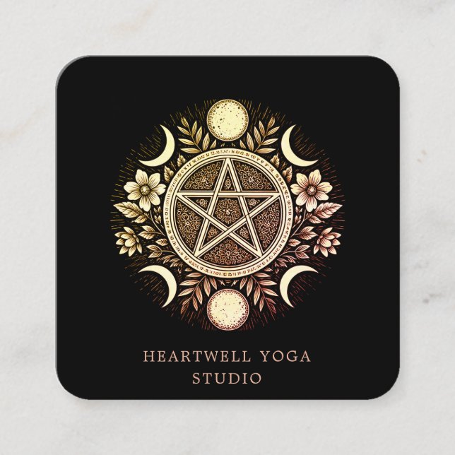 Holistic Celestial Sun Moon Black Square Business Card (Front)