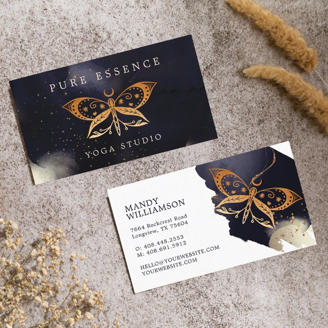 Holistic Celestial Sun & Moon Butterfly Dark Ink Business Card (Holistic Celestial Sun & Moon Butterfly Dark Ink Business Card)
