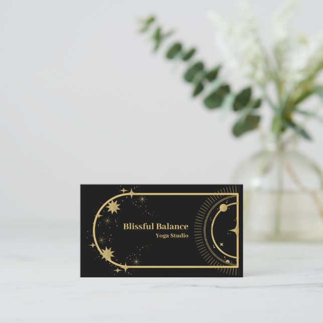 Holistic Celestial Sun & Moon Dark Business Card (Standing Front)