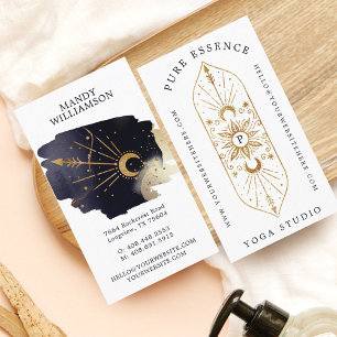 Holistic Celestial Sun & Moon Dark Ink Monogram Business Card