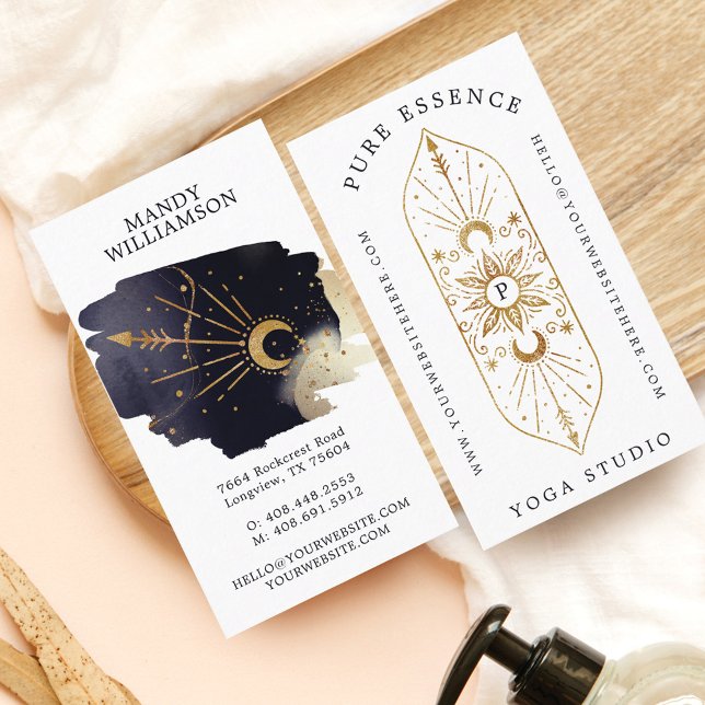 Holistic Celestial Sun & Moon Dark Ink Monogram Business Card (Holistic Celestial Sun & Moon Dark Ink Monogram Business Card)
