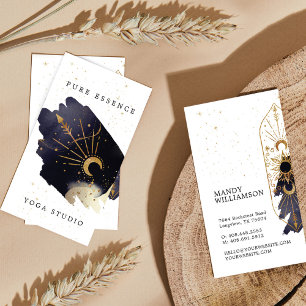 Holistic Celestial Sun & Moon Dark Ink Monogram Business Card