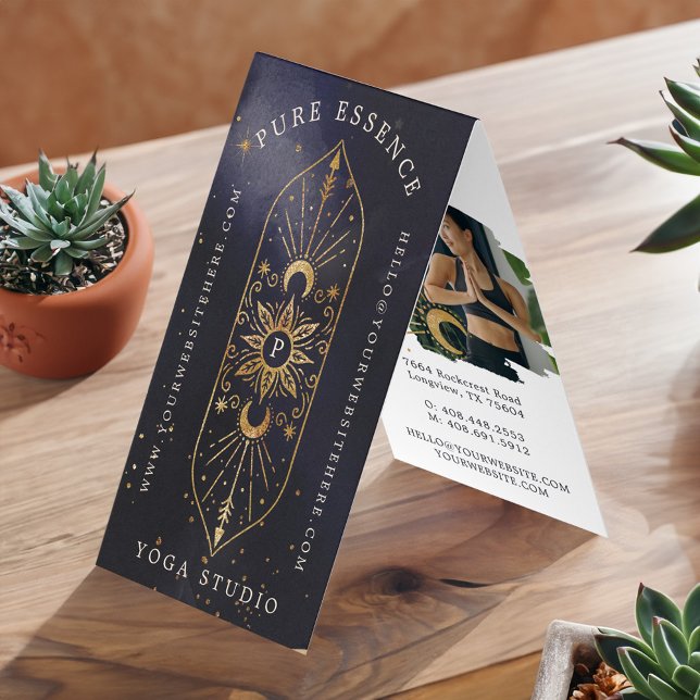 Holistic Celestial Sun & Moon Dark Ink Monogram Business Card (Holistic Celestial Sun & Moon Dark Ink Monogram Business Card)