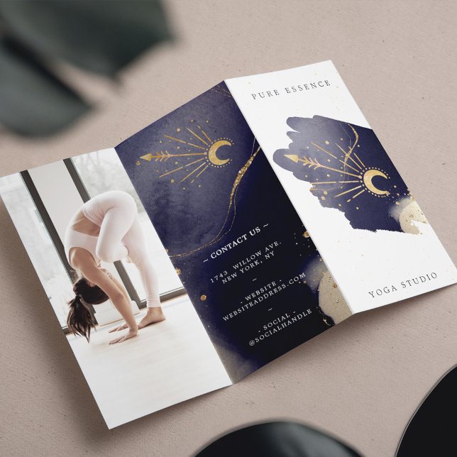 Holistic Celestial Sun Moon Dark Ink Yoga Tri-Fold (Holistic Celestial Sun Moon Dark Ink Yoga Tri-Fold)