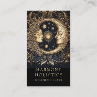 Holistic Celestial Sun Moon Faces Stars Gold Black