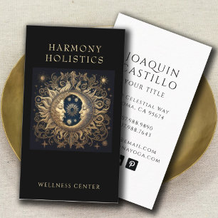 Holistic Celestial Sun Moon Gold Black Business Card