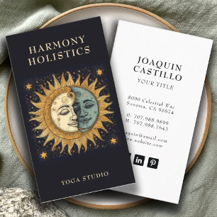 Holistic Celestial Sun Moon Stars Gold Black Business Card