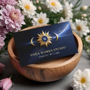 Holistic Celestial Sun & Moon Yoga Navy & Gold Business Card