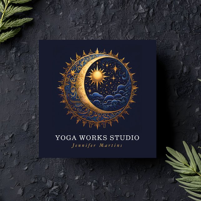 Holistic Celestial Sun & Moon Yoga QR Code  Square Business Card (Creator Uploaded)