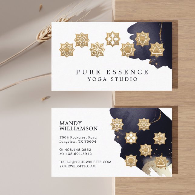Holistic Gold Chakra Energy Points Dark Ink Yoga Business Card (Holistic Gold Chakra Energy Points Dark Ink Yoga Business Card)