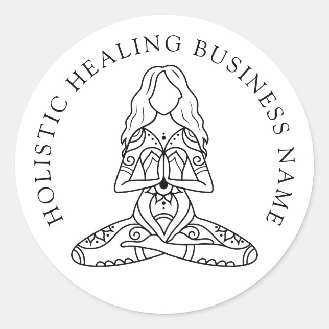 Holistic Healing Lotus Pose Business Classic Round Sticker (Front)