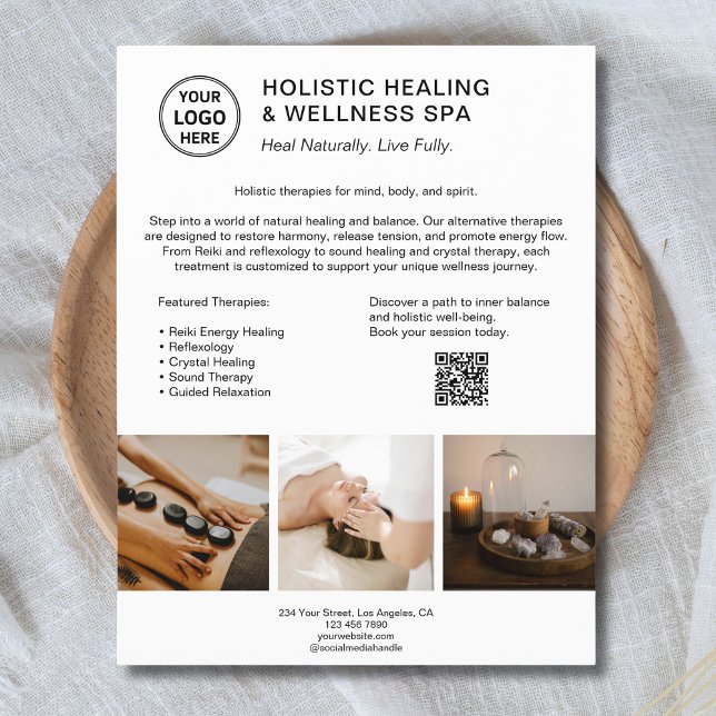 Holistic Health Therapist Logo QR White Business  Flyer (Holistic Health Therapist Logo QR White Business Flyer)