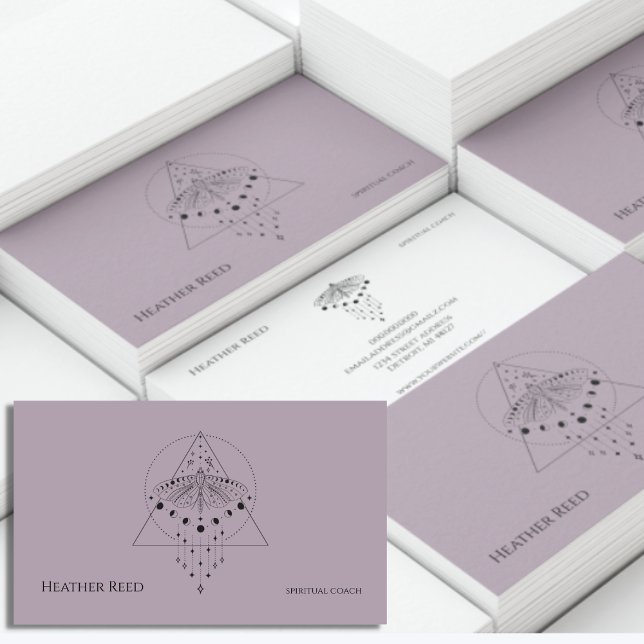 Holistic Heather | Moon Phase Moth Spiritual Coach Business Card (Creator Uploaded)
