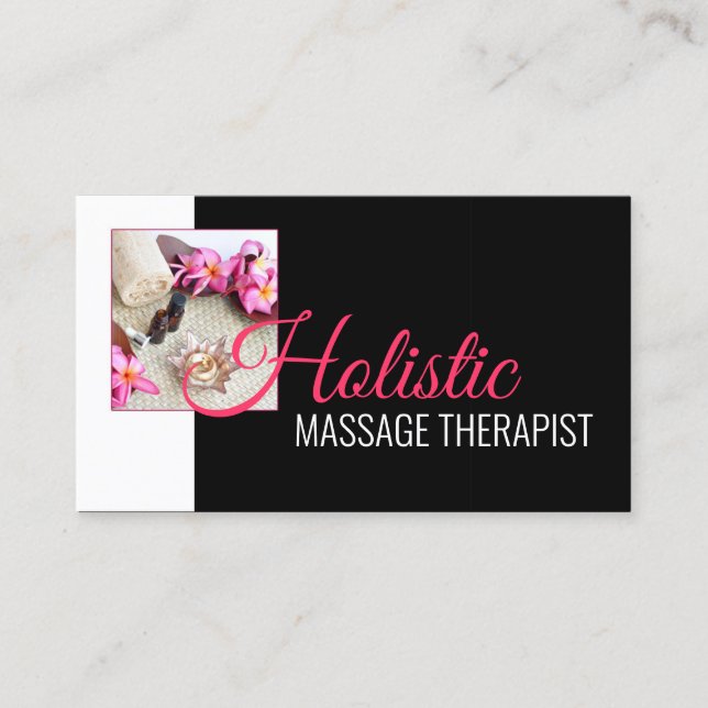 Holistic Massage Wellness Body Therapist Black Business Card (Front)
