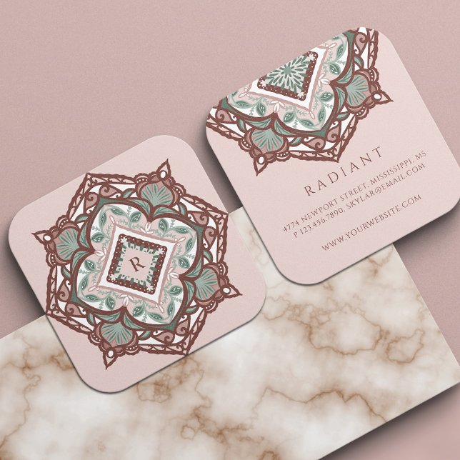 Holistic Spiritual Decorative Floral Mandala Square Business Card (Creator Uploaded)