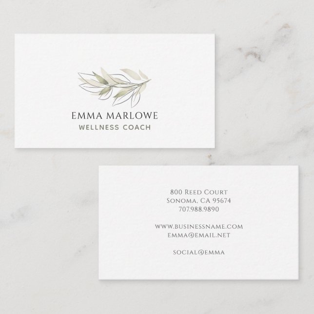 Holistic Wellness Coach Botanical Sage Green Business Card (Front/Back)