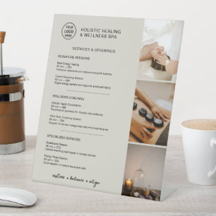 Holistic Wellness Services Menu Neutral Beige Pedestal Sign