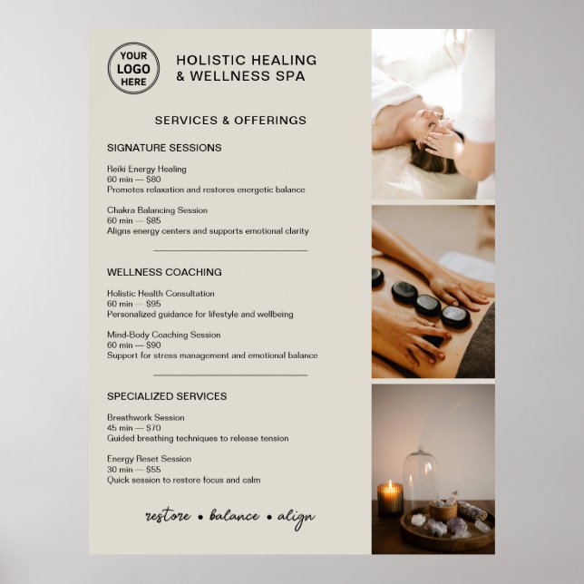 Holistic Wellness Services Menu Neutral Beige Poster (Front)