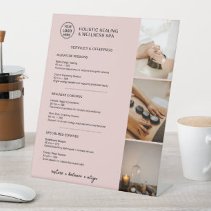 Holistic Wellness Services Menu Pink Pedestal Sign