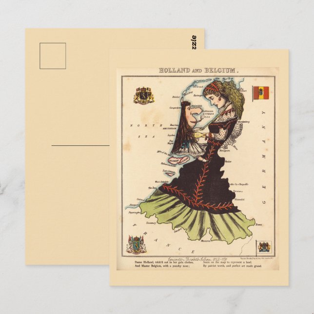 Holland Belgium Pictorial maps Vintage Postcard (Front/Back)