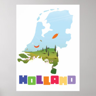 Holland cartoon map poster