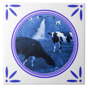 Holland Cows Delft Blue Printed Tile