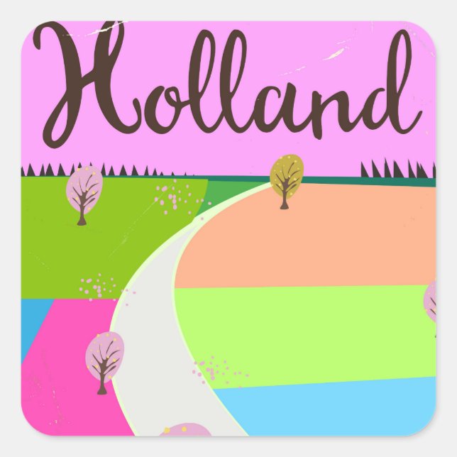 Holland fields travel poster square sticker (Front)