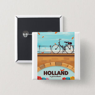 Holland "Ik zal handhaven" Bicycle travel poster. 15 Cm Square Badge