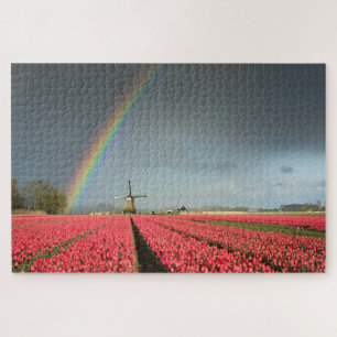 Holland landscape with rainbow, tulips, windmill jigsaw puzzle