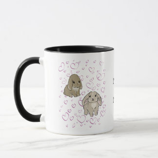 Holland lop bunnies with hearts mug