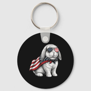 Holland Lop Rabbit 4th Of July Aamerican Flag Key Ring