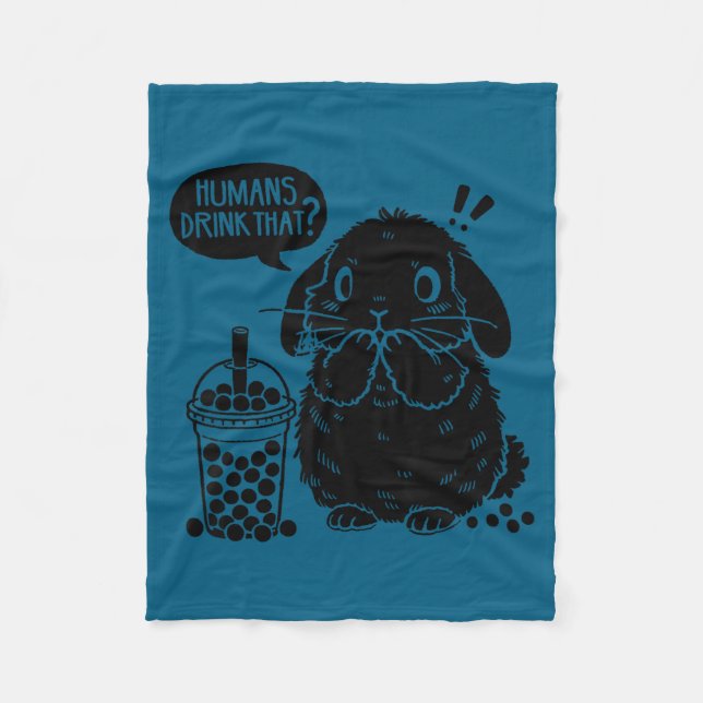 Holland Lop Rabbit And Boba Tea Funny Bunny Bubble Fleece Blanket (Front)