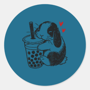 Holland Lop Rabbit Loves Boba Tea Bunny &amp; Bubb Classic Round Sticker