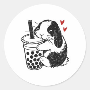 Holland Lop Rabbit Loves Boba Tea Bunny And Bubble Classic Round Sticker