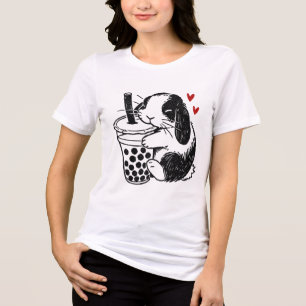 Holland Lop Rabbit Loves Boba Tea Bunny And Bubble Tri-Blend Shirt