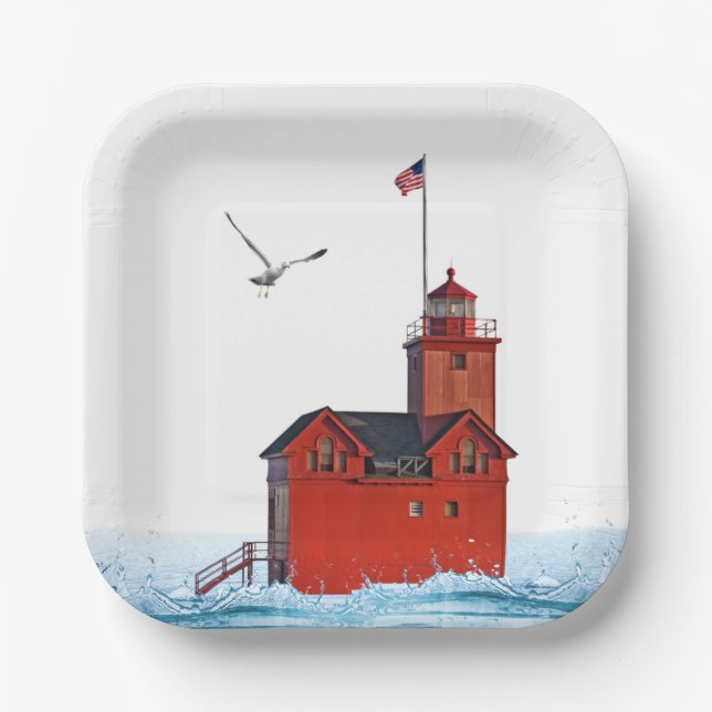 Holland Michigan Big Red Lighthouse  Paper Plate (Front)