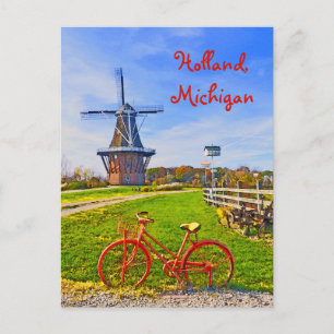 Holland, Michigan/Windmill, bicycle, fall colours Postcard