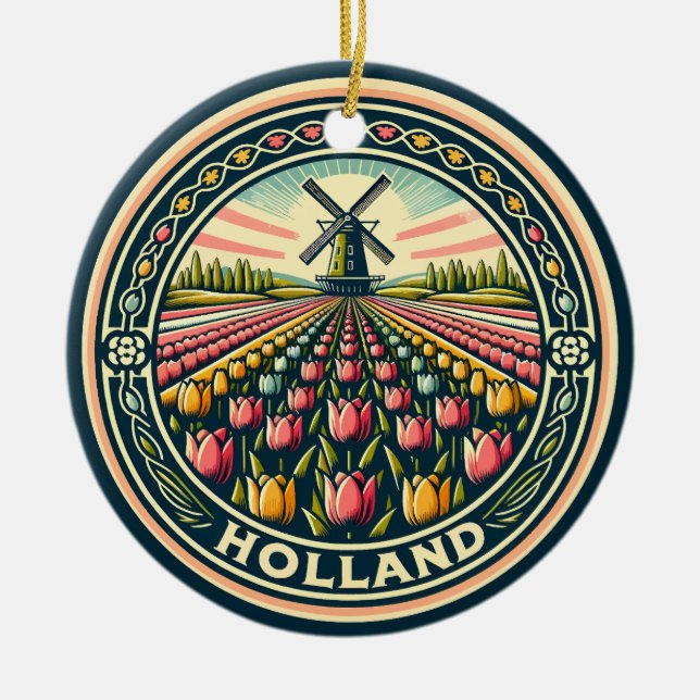 Holland Netherlands Travel Art Badge Ceramic Ornament (Front)