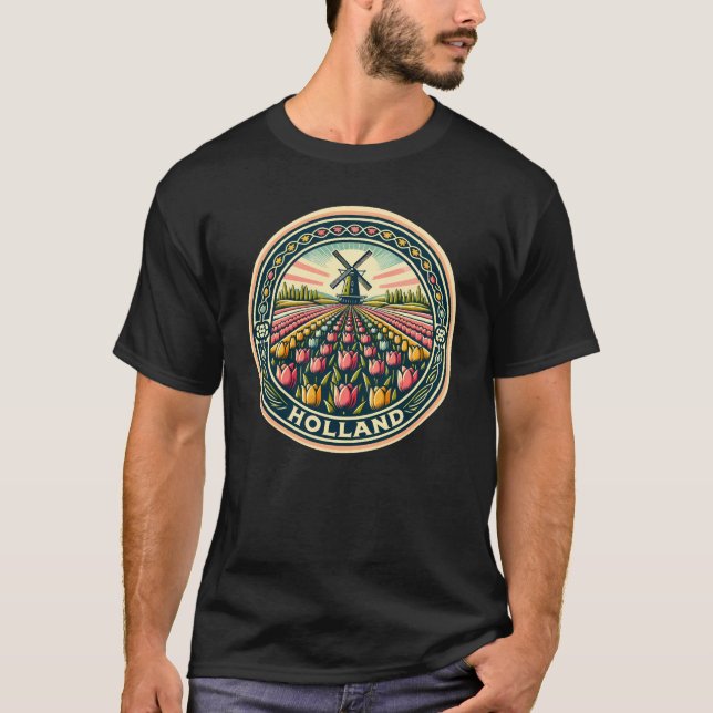 Holland Netherlands Travel Art Badge T-Shirt (Front)