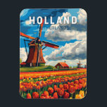 Holland Netherlands Travel Art Vintage Magnet<br><div class="desc">Holland retro vector travel design. Holland is a geographical region and former province on the western coast of the Netherlands.</div>