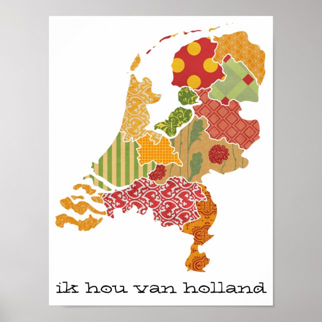 Holland Province Map Bohemian Patchwork Style Poster (Front)