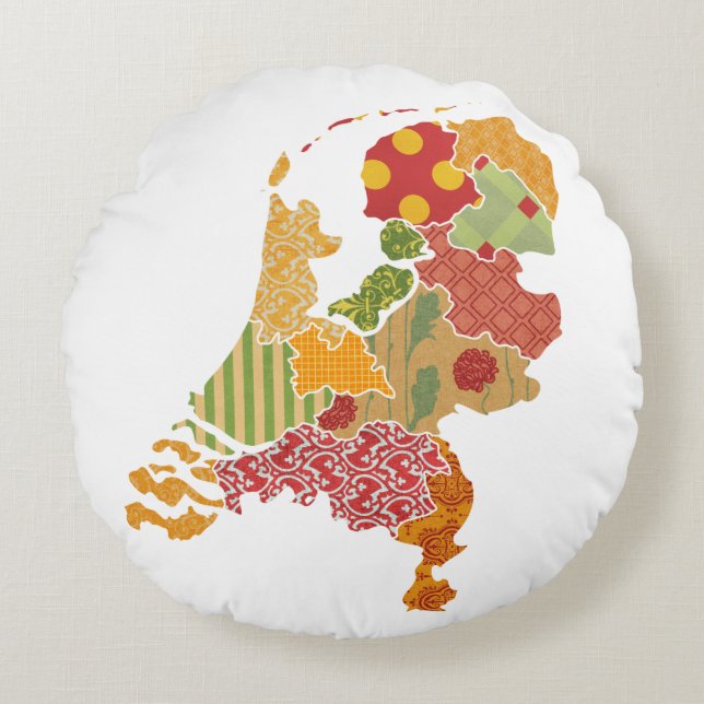 Holland Province Map Bohemian Patchwork Style Round Cushion (Front)
