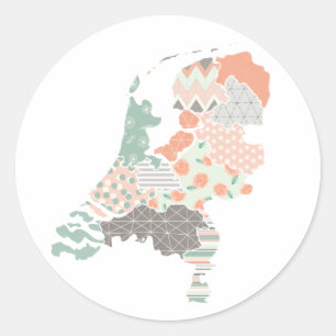 Holland Province Map Geometric Patchwork Style Classic Round Sticker