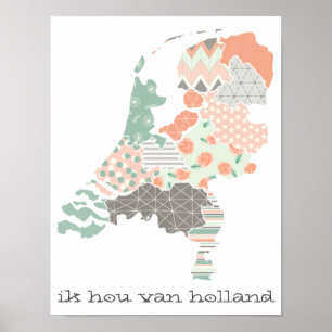 Holland Province Map Geometric Patchwork Style Poster