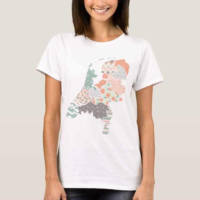 Holland Province Map Geometric Patchwork Style T-Shirt (Front)